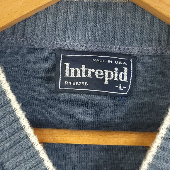 Vtg Intrepid Sweater Men's Large Blue Pullover V Neck Grandpa Preppy Grunge - Picture 3 of 8